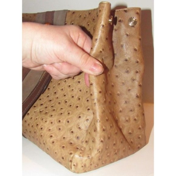 Furla Brown Ostrich XL Tote Embossed Leather And Suede Center Stripe - Picture 5 of 12